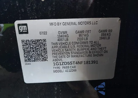 2022 Chevrolet Malibu Fwd Lt z USA, uszkodzony, nr VIN 1G1ZD5ST4NF181391